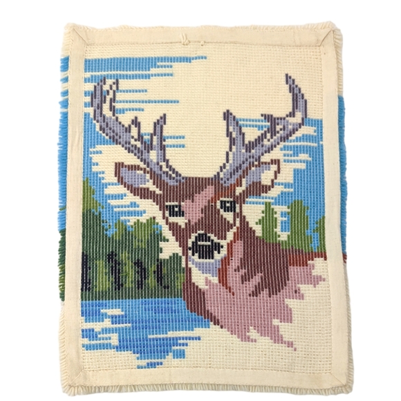 Vintage Latch Hook Buck Deer Wall Art Hanging Boho Rustic - Picture 5 of 9